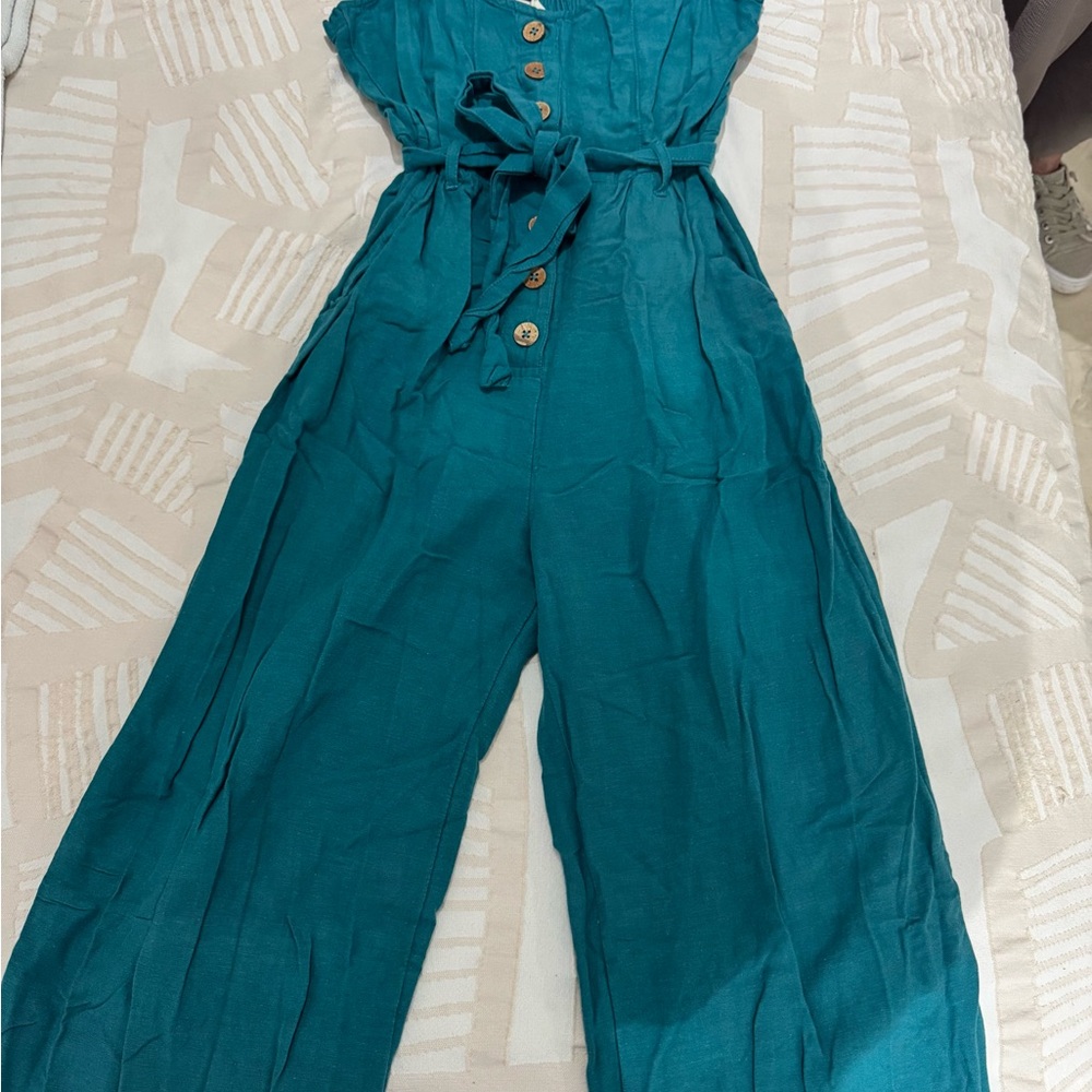 Roxy Teal Button-Front Jumpsuit